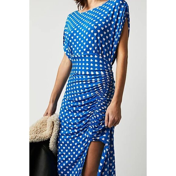 FREE PEOPLE Lakeside Mini Printed Dress in Bluebell Combo Hearts Size Large - Picture 13 of 14